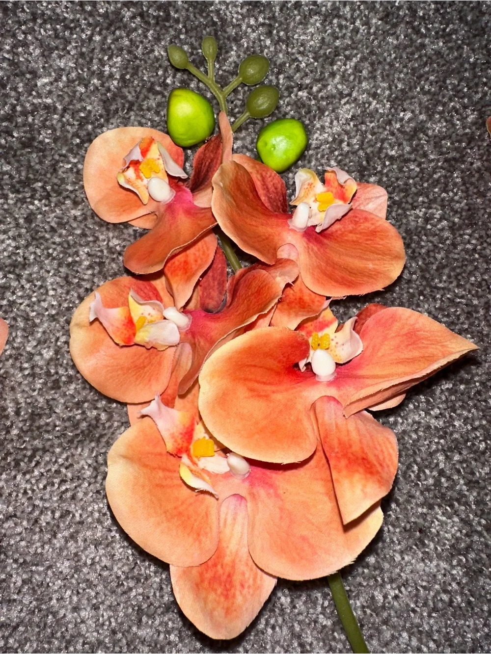 💐 Orange Coral Artificial Faux Orchid Stem Bouquet - 4 pieces 💐